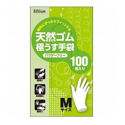 天然ゴム極うす手袋100枚粉なし Mサイズ ナチュラル○ぴったりフィットの極うす手です。粉なし特殊加工で着脱も容易です。○便利な左右両用タイプです。○塩化ビニール製に比べ強度に優れています。○環境ホルモンと言われているフタル酸エステル類を含まない環境にやさしい天然ゴムを使用しています。○土中の微生物により分解され自然に還ります。○食品衛生法 食品・添加物等の規格基準(厚生労働省告示第370号)に適合しています適用用途 : 調理・清掃・園芸全長 : 24.0cm手のひら回り : 19.2cm中指の長さ : 7.8cmカラー : ナチュラル素材 : 天然ゴム生産国 : タイ【代引きについて】こちらの商品は、代引きでの出荷は受け付けておりません。【送料について】北海道、沖縄、離島は送料を頂きます。