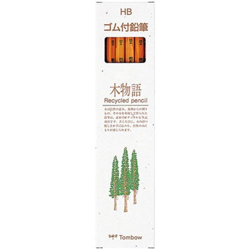 使えなかった廃材をつないでつくったリサイクル鉛筆。特長書くたびに、木のぬくもりが感じられる「木物語」シリーズ。端材と端材をつなげたフィンガージョイント技術で今まで廃材となっていた木材の再利用を可能にしました。1992年、「鉛筆」で初めて「エコマーク認定」されたリサイクル鉛筆です。仕様ゴム付鉛筆六角軸フィンガージョイント軸ダース箱:再生紙生産国:ベトナムパッケージサイズ:48×192×18mmパッケージ込重量:67gメーカー名：トンボ鉛筆【配送について】こちらはメール便での発送となります。メール便でのお届はポストインです。下記の事項は対応できませんのでご確認ください。■時間指定・到着日指定はできません。■代金引き換えでのお支払いはできません。■お荷物の現在地追跡はできません。※他の商品との同梱不可