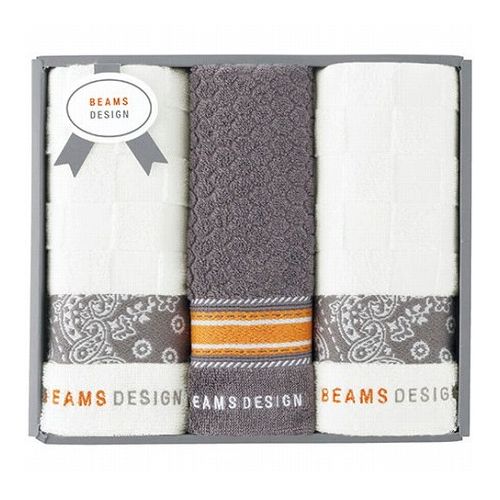 BEAMS DESIGN チェッカーバンダナ フェイスタオル2P&タオルハンカチ グレー フェイ...