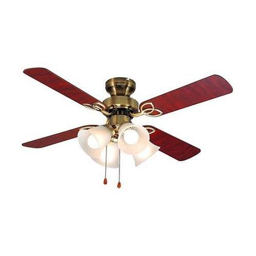 シーリングファン照明機器シーリングファン●定格電圧:100V●白熱球60W×4灯(付き)●ACモーター●ファン消費電力:26W●材質:鉄(本体)、MDF(羽根)●重量:5.6kg●本体カラー:ブロンズ●引掛けシーリング●フレンジ径:内径130.5×高さ70mm●商品サイズ:高さ360×回転径1080mm●セード寸法:高さ109×直径122mm●羽根色(リバーシブル):赤茶、茶●ランプ/ファン:プルスイッチ●点灯順:2灯-2灯-4灯-消灯●羽根回転方向:冷房(反時計周り)、暖房(時計周り)●ファンスイッチ:OFFー高速ー中速ー低速●紐長さ:36mm(ランプ)、33mm(ファン)●天井から羽根:155mm●保証期間：初期不良対応●生産国：中国【送料について】北海道、沖縄、離島は送料を頂きます。