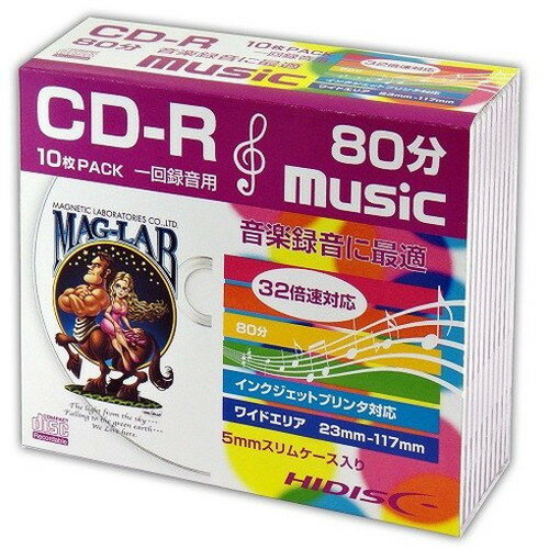 HIDISC CD-R 音楽用5mmスリムケース10P HDCR80GMP10SC パソコン ドライブ CD-Rメディア HIDISC(代引不可)