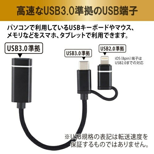 日本トラストテクノロジー OTG 2IN1ケーブル OTG2IN1C-BK(代引不可)【メール便配送】【送料無料】