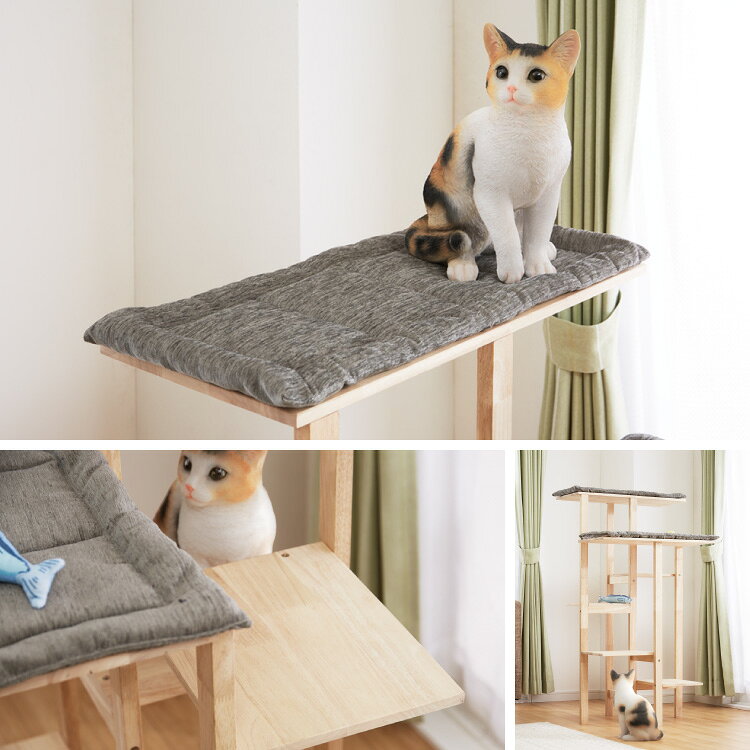 リコメン堂ホームライフ館のキャットタワー 木製 天然木 グレー 幅60×奥行き54×高さ111cm 耐荷重15kg シンプル ナチュラル 北欧 おしゃれ 猫タワー キャットツリー 猫 遊び場 寝床 インテリア 据え置き 布製 掃除簡単 安定 ペット ペット用品 【送料無料】｜アングル2