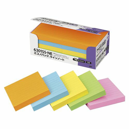 スリーエムジャパン ポストイット 強粘着エコノパック ラインノート 混色5色 1 個 6301SS-NE 文房具 オフィス 用品【送料無料】