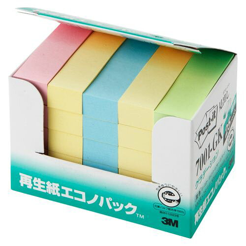 メーカー：スコッチ・3M品番：7001-GKJANコード：4519001557506上品なグラデーションカラー。古紙100％再生紙を使用。環境保全を考え、資源をムダなく利用しています。見出しにぴったりサイズです。たっぷり入ってお値段もお得なので、オフィスでの買い置きにおすすめです。●寸法／50×15mm●カラー／混色グラデーション4色（イエロー、ピンク、ブルー、グリーン）●古紙パルプ配合率／100％●1冊／100枚●単位（入数）／1パック（25冊入）●メーカー品番／7001-GK仕様:見出し色:グラデーションイエロー、グラデーションピンク、グラデーションブルー、グラデーショングリーンサイズ:50x15mm数量:100枚x2550×15mm【送料について】北海道、沖縄、離島は送料を頂きます。