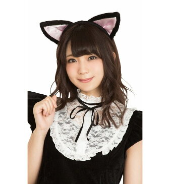 猫耳カチューシャ 立ち耳 黒×ピンク コスプレ パーティーグッズ ネタ(代引不可)