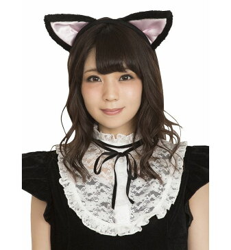 猫耳カチューシャ 立ち耳 黒×ピンク コスプレ パーティーグッズ ネタ(代引不可)