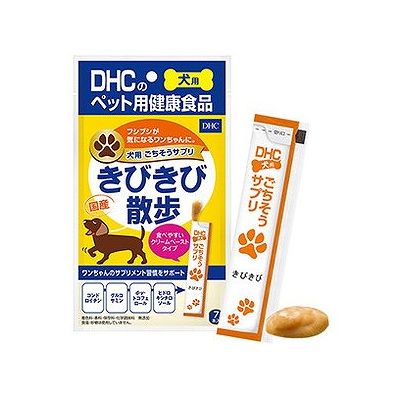 商品概要メーカー：DHC商品名：犬用国産ごちそうサプリきびきび散歩（8g×7本入り）区分：動物用品内容量：8g×7本商品概要：犬用健康補助食品。すり減りやすいフシブシに！食いつき◎のおいしいクリームペースト状サプリJANコード：4511413627259商品コード：124448617商品の特徴・『犬用国産ごちそうサプリきびきび散歩』は、すり減りやすいフシブシにアプローチする、国産鶏肉の旨みたっぷりのおいしいクリームペーストタイプのサプリメントです。・コンドロイチン、グルコサミンなど、すり減りやすいフシブシ構成成分と、ヒドロキシチロソール、d−γ−トコフェロールといったズキズキ対応サポート成分がまとめてとれます。・そのままではもちろん、いつものフードにかけるだけ！食べやすく与えやすいため、サプリメント習慣のスタートにもおすすめです。・持ち運びに便利なスティックタイプ。いつでもどこでもワンちゃんの健康に役立ちます。・食塩・砂糖は使用していません。・着色料・香料・保存料・化学調味料無添加原材料／成分／素材／材質鶏ささみ、コンドロイチン蛋白複合体（ムコ多糖タンパク）、グルコサミン、オリーブ果実抽出物、増粘安定剤（加工デンプン、キサンタンガム）、d−γ−トコフェロール栄養成分［1本8gあたり］代謝エネルギー3．73kcal、たんぱく質4．0％以上、脂質0．4％以上、粗繊維0．2％以下、灰分0．5％以下、水分93．0％以下、ナトリウム4．2mg、ムコ多糖タンパク100mg（コンドロイチン硫酸40％）、グルコサミン塩酸塩70mg、オリーブ果実抽出物2mg（ヒドロキシチロソール6％）、d−γ−トコフェロール375μgアレルギー表示えび・かに・鶏肉原産国・製造国日本使用方法／召し上がり方【与え方】・そのまま与えるか、お皿に出すなどして与えてください。・生後3ヶ月未満の幼犬には与えないでください。・過剰に給与することはさけ、1日の目安量を守ってください。・与える量は食べ残しや便の状態などを見て、調整してください。【体重／給与量の目安（1日あたり）】5kg未満/・1本5〜10kg未満/・・2本10〜20kg未満/・3本20kg以上/4本発売元／製造元／輸入元DHC※予告なくパッケージリニューアルをされる場合がございますがご了承ください。※パッケージ変更に伴うご返品はお受け致しかねます。※メーカーの都合により予告なくパッケージ、仕様等が変更となる場合がございます。※当店はJANコードにて管理を行っている為、それに伴う返品、交換等はお受けしておりませんので事前にご了承の上お買い求めください。【送料について】北海道、沖縄、離島は送料を頂きます。