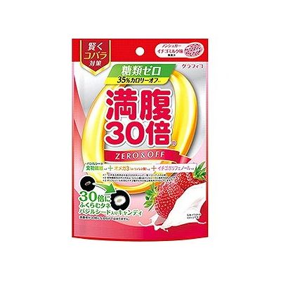 商品概要メーカー：グラフィコ商品名：【軽】満腹30倍糖類ゼロキャンディイチゴミルク味（38g）区分：食品内容量：38g商品概要：30倍にふくらむタネ『バジルシード』が入った糖類ゼロキャンディが新登場。JANコード：4571169855344商品コード：078348365商品の特徴バジルシードには食物繊維・オメガ3（α−リノレン酸）、さらにキャンディにイチゴポリフェノールが入ったつぶつぶ感じるイチゴミルク味のキャンディです。原材料／成分／素材／材質還元パラチノース（ドイツ製造）、還元水飴、バジルシード、ショートニング、イチゴ種子エキス加工粉末／香料、酸味料、ビタミンC、甘味料（アセスルファムK、スクラロース）、乳化剤、アントシアニン色素栄養成分1粒標準3．4g当たりエネルギー：7．99kcal／たんぱく質：0．031g／脂質：0．058g（n−3系脂肪酸：0．018g）／炭水化物：3．244g（糖質：3．128g（糖類：0．0g）／食物繊維：0．116g）／食塩相当量0．0gアレルギー表示本品は乳・落花生（ピーナッツ）を含む商品と共通の設備で製造しております。原産国・製造国日本使用方法／召し上がり方包装からキャンディを取り出し、そのままお召し上がりください。使用上の注意●食物アレルギーのある方は、原材料名をご確認の上、お召し上がりください。●運動時の喫食や一度に多量をお召し上がるのはおやめください。体質によりお腹がゆるくなることがあります。●お召し上がり後、体調がすぐれない時は喫食を中止してください。●お子様には、保護者の監督のもと与えてください。●開封後はなるべく早くお召し上がりください。●長時間保存しますとキャンディの表面が白くなることがありますが、品質に問題はありません。●保存状態によってはキャンディがべたつくことがあります。●個包装を開封した際、個包装内側の透明フィルムが伸びて剥がれ、キャンディに付着する恐れがあります。誤ってキャンディと一緒に口に入れないようご注意ください。●まれにバジルシード特有の苦みを感じたり、水分を吸収後、変色（白？青紫等）する場合がありますが、品質に問題はありません。●安心してお召し上がりいただけるよう、商品の安全性には万全を期しておりますが、万一、品質に不都合がございましたらお取りかえいたします。発売元／製造元／輸入元グラフィコ※予告なくパッケージリニューアルをされる場合がございますがご了承ください。※パッケージ変更に伴うご返品はお受け致しかねます。※メーカーの都合により予告なくパッケージ、仕様等が変更となる場合がございます。※当店はJANコードにて管理を行っている為、それに伴う返品、交換等はお受けしておりませんので事前にご了承の上お買い求めください。【送料について】北海道、沖縄、離島は送料を頂きます。