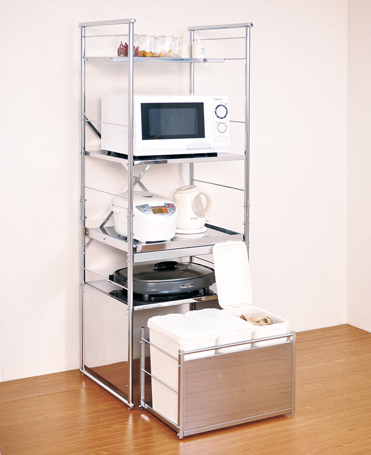 【日本製】 1585 ステンレス大型レンジラック-ハイ 3分別ペール キッチン収納 ラック レンジラック カウンター収納(代引不可)【送料無料】 [2]