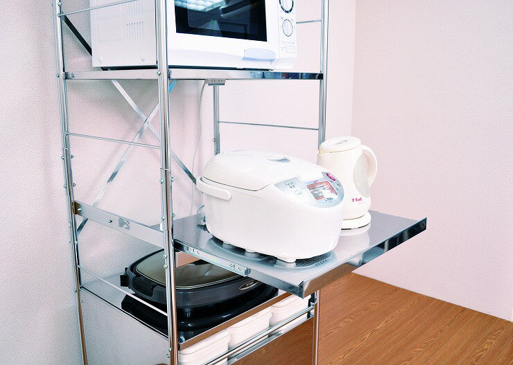 【日本製】 1585 ステンレス大型レンジラック-ハイ 3分別ペール キッチン収納 ラック レンジラック カウンター収納(代引不可)【送料無料】 [3]