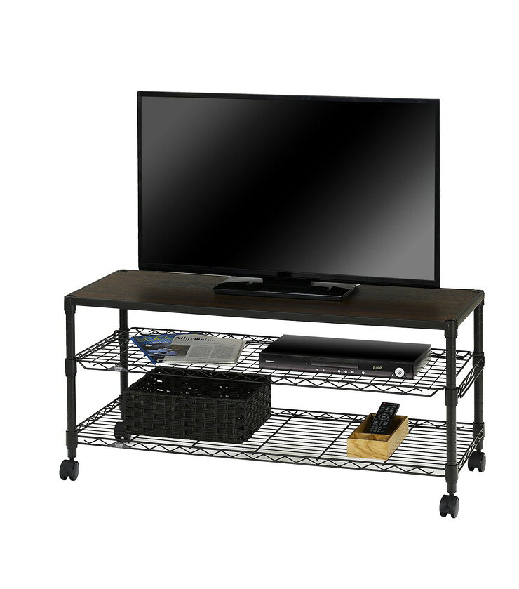 ルミナス ノワール TV台 3段 幅110 奥行40 高さ52cmモデル テレビボード ウッドシェルフ付き 黒ラック メタルシェルフ【送料無料】 [3]