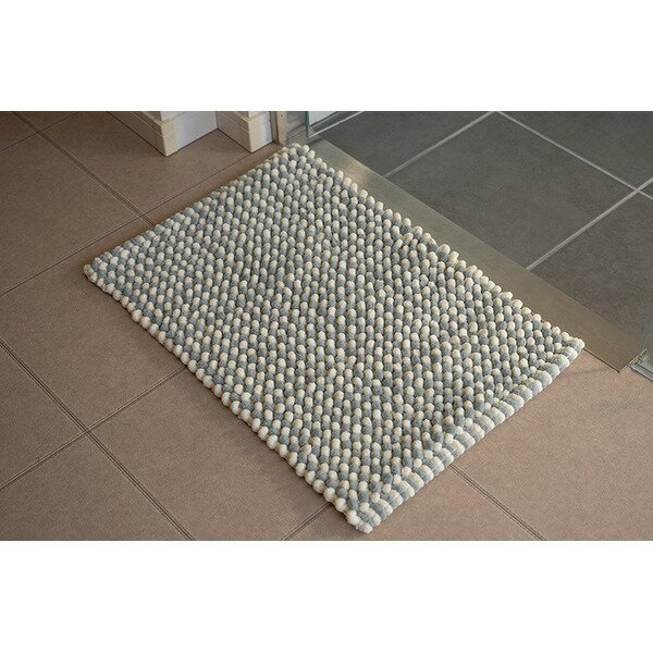 バスマット 約40×60cm ブルー 速乾 吸水 無地調 ミックス色 手織り インド産 綿混 ボリューム 凹凸感 ポコポコ 風呂マット【代引不可】