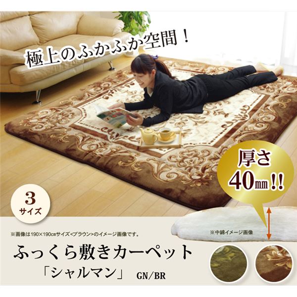 ラグマット/こたつ敷布団 【ブラウン 195×295cm】 日本製固綿40mm使用 弾力性抜群 ふっくら極厚敷布団 〔リビング〕 (代引不可) [2]