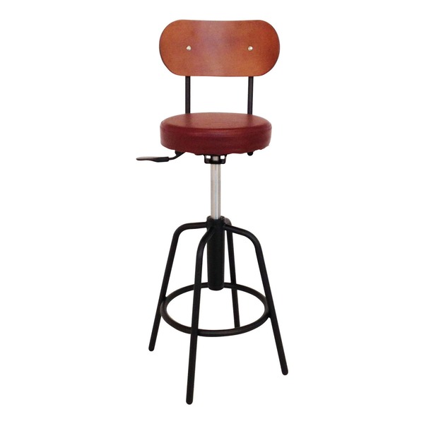 レトロ調 カウンターチェア/バースツール 【ブラウン 背もたれ付き】 幅42.5cm ガス昇降式 スチールフ..