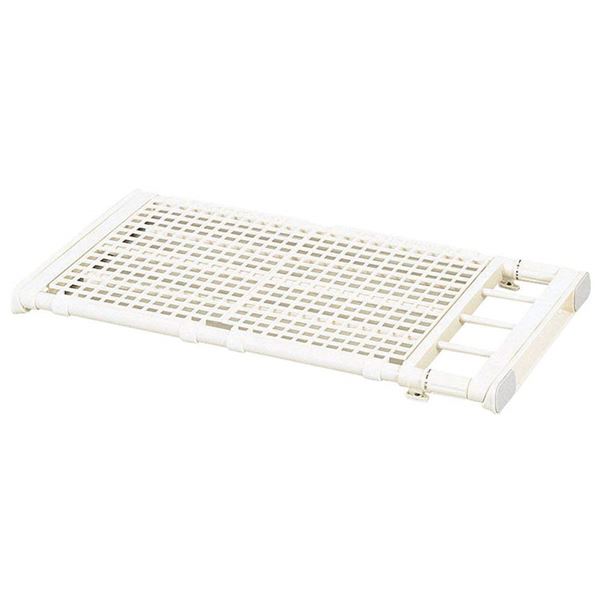 ■サイズ・色違い・関連商品■68〜104cm 耐荷重55〜25kg WM-104 単品[当ページ]■68〜104cm 耐荷重55〜25kg WM-104 5セット■119〜200cm 耐荷重45〜15kg WM-200 単品■119〜200cm 耐荷重45〜15kg WM-200 3セット■商品内容ネジや釘を使わず突っ張るメッシュ棚タイプの伸縮ラック。メッシュ棚で小物も落ちにくい。 くさび構造で、外れにくく、しっかりつっぱるラックです。 ゆるみにくいギアが内臓されており、突然落下する事故を防ぎます。■商品スペック・サイズ（約）:幅68〜104×奥行35.5×高さ5cm・材質:パイプ/スチール（PP樹脂被膜）　メッシュ棚/ポリプロピレン　その他/ABS樹脂、EVA樹脂、ポリエチレン・中国製・耐荷重:取付寸法68cmの時/55kg　取付寸法104cmの時/25kg・取り付け可能な幅:68〜104cm■送料・配送についての注意事項●本商品の出荷目安は【3 - 6営業日　※土日・祝除く】となります。●お取り寄せ商品のため、稀にご注文入れ違い等により欠品・遅延となる場合がございます。●本商品は仕入元より配送となるため、沖縄・離島への配送はできません。