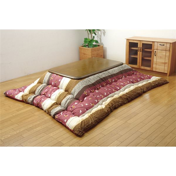 和柄 こたつ布団/こたつ掛け布団 【うさぎ柄 長方形 単品 ローズ 約205×245cm】 ピーチスキン 起毛 〔リビング ダイニング〕 (代引不可)