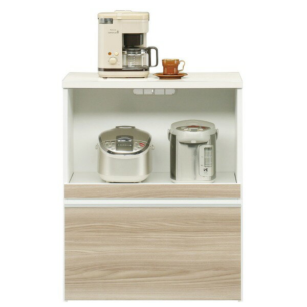 キッチンカウンター レンジボード 幅75cm ブラウン 木目調 2口 コンセント スライドテーブル 引き出し付き 日本製 国産 キッチン収納 キッチンボード キッチンラック 完成品 開梱設置【代引不可】