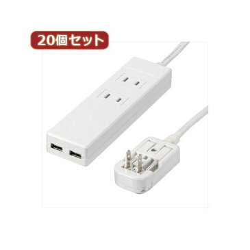 YAZAWA 20個セット 海外用マルチ変換タップ2個口USB2ポート HPM6AC2USB2WHX20