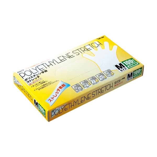 〔まとめ〕 川西工業 ポリエチレン手袋 ストレッチ M 2017M 1箱 (100枚) 〔×10セット〕 使い捨て手袋 使いきり手袋