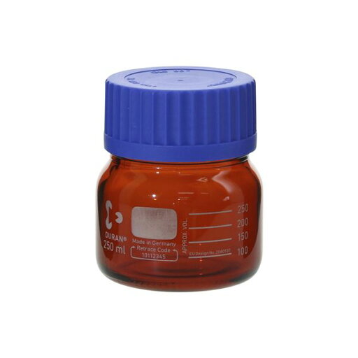 ねじ口びん 広口 茶褐色 青キャップ付 250mL 【017250-1250A】 ねじ口びん 広口 茶褐色 青キャップ付 250mL 【017250-1250A】
