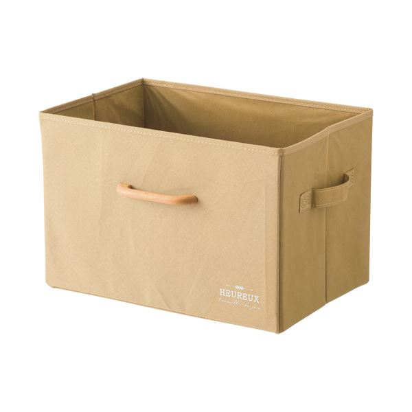 （まとめ）YAMAZEN 木製取っ手付収納ボックス ベージュ YTC-MSB1P（BE） 1個 【×5セット】