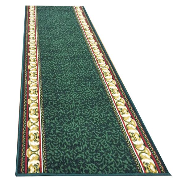 オリエンタル柄 廊下敷き/ラグマット 【グリーン 80×540cm】 長方形 洗える 防滑加工 『アイラス』 〔玄関 キッチン〕 (代引不可)