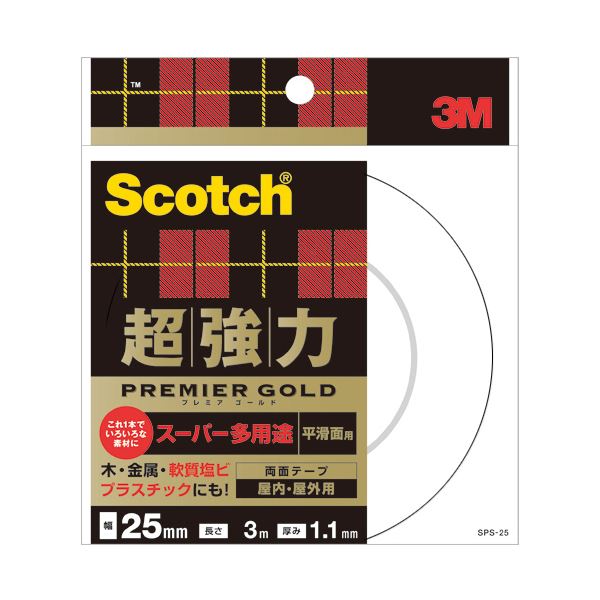 (まとめ）スコッチ 超強力両面テープ プレミアゴールド （スーパー多用途）25mm×3m 10巻【×3セット】(4)