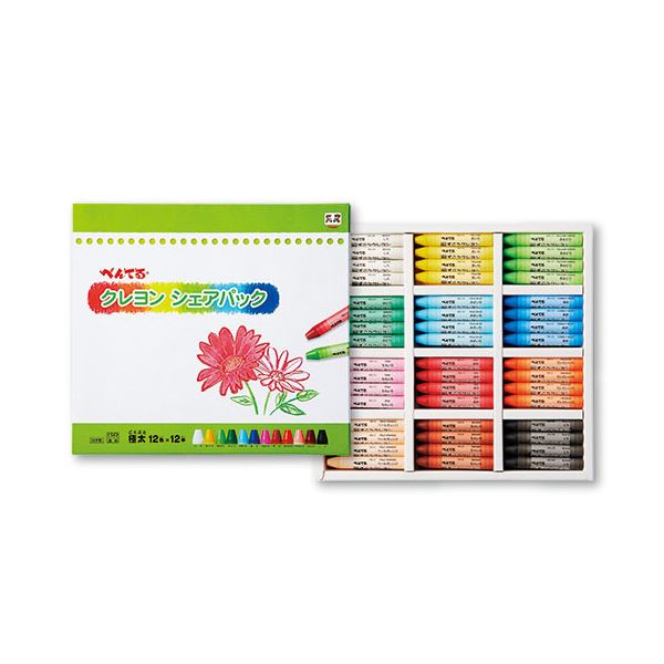 ぺんてる クレヨン シェアパック12色（各色12本） PTCGSP-12 1セット (代引不可)
