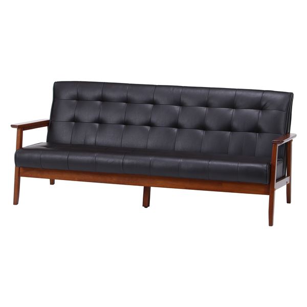 ソファー 幅170cm 3P ダークブラウン 合皮 合成皮革 木製 肘付き 脚付き PU 組立品 リビング ダイニン..