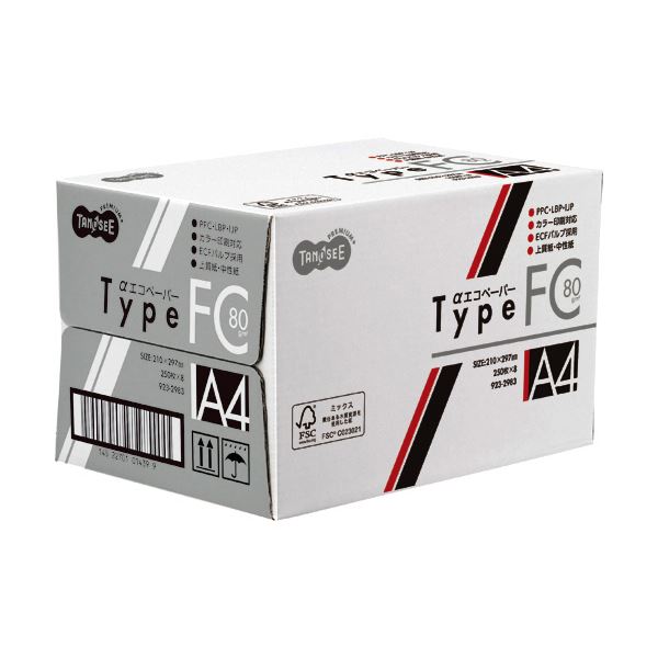 （まとめ）TANOSEE αエコペーパータイプFC A4 標準 80g 1セット(2000枚:250枚×8冊) 【×2セット】 (代引不可)