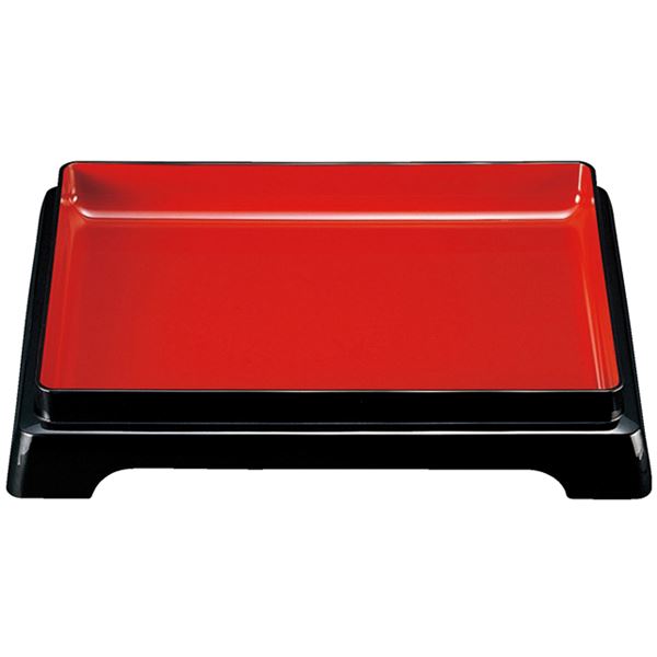長手足付番重/重箱 【黒内朱 A】 334mm×260mm×53mm 日本製 〔和食 レストラン 店舗 お店〕 (代引不可)