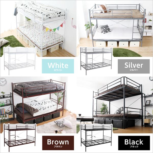 2段ベッド ベッドフレームのみ ブラウン 分割可 耐震性 通気性 高耐久性 メッシュ床 はしご付き サイドフレーム付き シングルベッド 子供部屋家具 (代引不可) 3