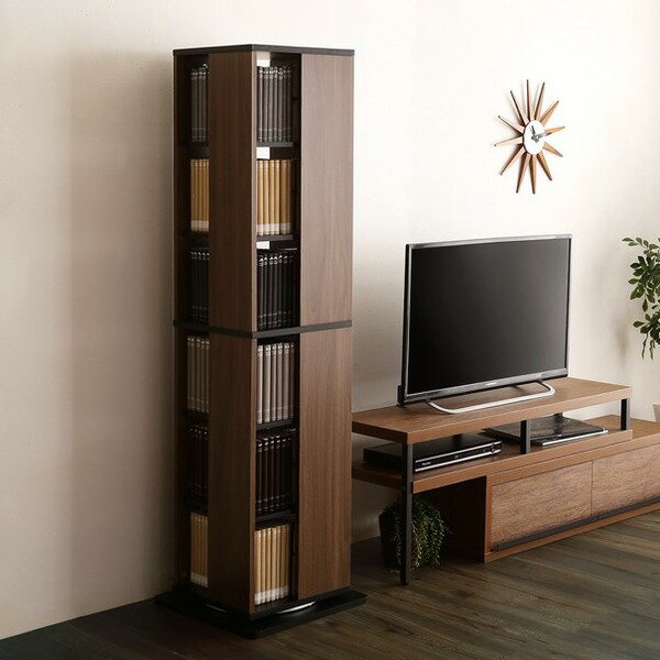 ブックシェルフ 本棚 6段 高さ137cm×幅39cm×奥行39cm ウォールナットブラック 回転式 ヴィンテージ調 コンパクト ブックラック 本 収納棚 リビング家具 収納家具 CD収納 コミック収納 マンガ収納 漫画収納 まんが収納 プレゼント 組立品【代引不可】