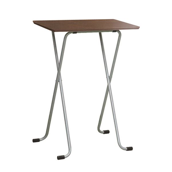 折りたたみハイテーブル 【角型 ダークブラウン×シルバー】 幅60cm 日本製 木製 スチールパイプ 〔ダイ..