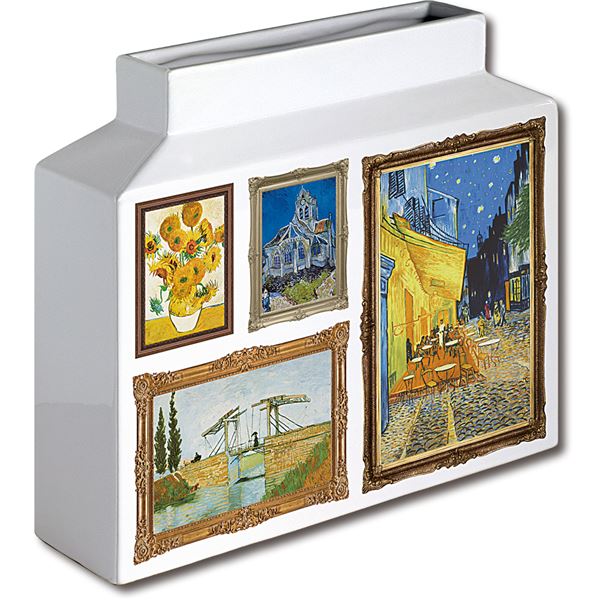 ミュージアムアート フラワーベース MV-05008 Lサイズ・ヨコ ゴッホ コレクション 「夜のカフェテラス・ひまわり・ラングロワ橋・シュトラウス」 (代引不可)