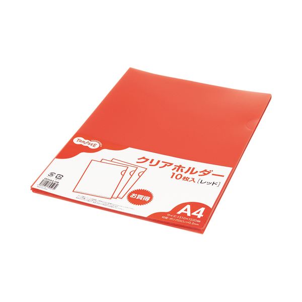 (まとめ) TANOSEE カラークリアホルダー 単色タイプ A4 レッド 1パック（10枚） 【×50セット】