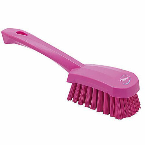 Vikan(ヴァイカン) ハンドル付ブラシ 4192 ハードタイプ ピンク JBLR506 JANコード 5705020419218●メーカー品番:4192●カラー:ピンク●幅×奥行×全長(mm):70×110×250●毛長(mm):36■Vikan hygiene system ヴァイカンブラシ デンマーク製HACCP対応ブラシHACCP対応の規格を各所に取り入れると共に、カラーコーディングを全商品に導入していますので、色別の洗浄システムがはかれます。■また、人間工学を商品設計の中に取り入れているので従来の商品と比べて疲労度合が軽く、使う人の身になって設計されています。■ポリエステルの毛を一束ずつステンレス製留め具で留めて 有るので、毛が抜けにくい。■熱湯(120℃)・洗浄・消毒剤・酸・アルカリ・油に非常 に強い。■ほこりやバクテリアを吸収しない。■材質:本体/ポリプロピレン 毛 /ポリエステル 毛 /ポリエステル■ワイドタイプのネイルブラシ。■丈夫な毛並みで指先から 爪の間の汚れもきれいに落とせます。【送料について】北海道、沖縄、離島は送料を頂きます。