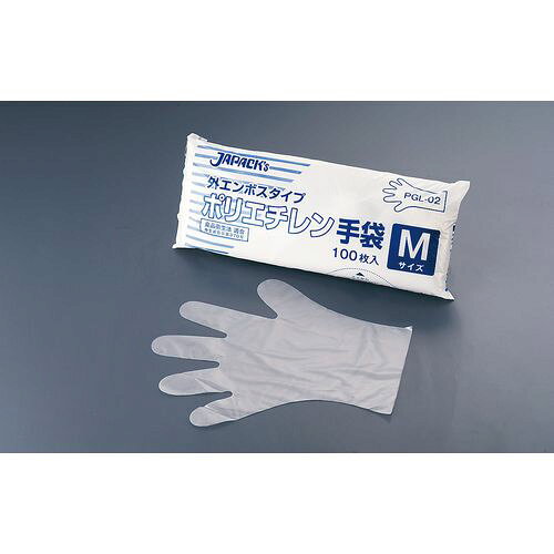 ジャパックス ポリエチレン手袋 PGL-03 L（100枚入） STBF303 JANコード 4521684999832●メーカー品番:PGL-03●規格:L●全長(mm):288●手のひら周りのサイズ(約)(mm):330■1袋(100枚入)使い捨て用・外エンボス加工【送料について】北海道、沖縄、離島は送料を頂きます。