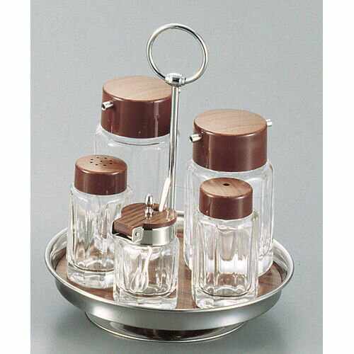 吉沼硝子 木目 中華カスターセット PMT26 JANコード 4580157484459●直径×高さ(mm):φ166×194●重量(kg):1.08●材質：カスター台・蓋：18-8ST．真鍮＋クロームメッキ．ABS樹脂＋木目箔、ガラス：ソ...