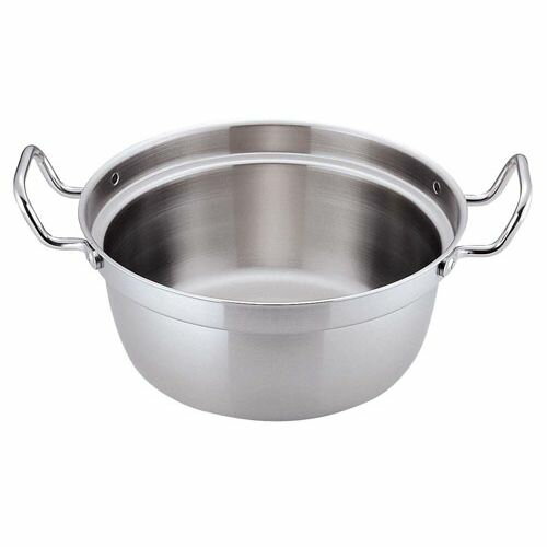 ●サイズ表示(内径cm):30●外径×深さ(mm):320×135●容量(L): 8.0●重量(kg):2.3●板厚(mm):2.0●底径(mm):210●材質：アルミクラッド3層鋼■トリノシリーズ[IH](ステンレス三層鋼 業務用電磁調理器対応鍋)パワー入力、熱伝導、熱効率にすぐれた■材質・構造鍋全体で温める為、焦げ付きにくく煮物・カレー・シチューには最適。■平ビス使用で洗浄ラクラク、ハンドルはプロ向き。■新開発三層鋼でIHクッキングヒーターに最適。■プロの料理人も絶賛。■熱伝導の良いアルミを保温力のあるステンレスではさむことによって、 軽くて耐久性に優れた理想的な業務用鍋が完成。■IHクッキングヒーターに対して高い熱効率と早い立ち上がりに優れています。■鍋全体が均一に温まり温度ムラが少なく理想的な対流を起こすので、ソー ス、シチューも美味しく出来ます。■ステンレス、アルミ、ステンレス三層鋼(アルミクラッド鋼)の業界初の特殊 加工により、軽量化と大型鍋の製品化を実現。【送料について】北海道、沖縄、離島は送料を頂きます。