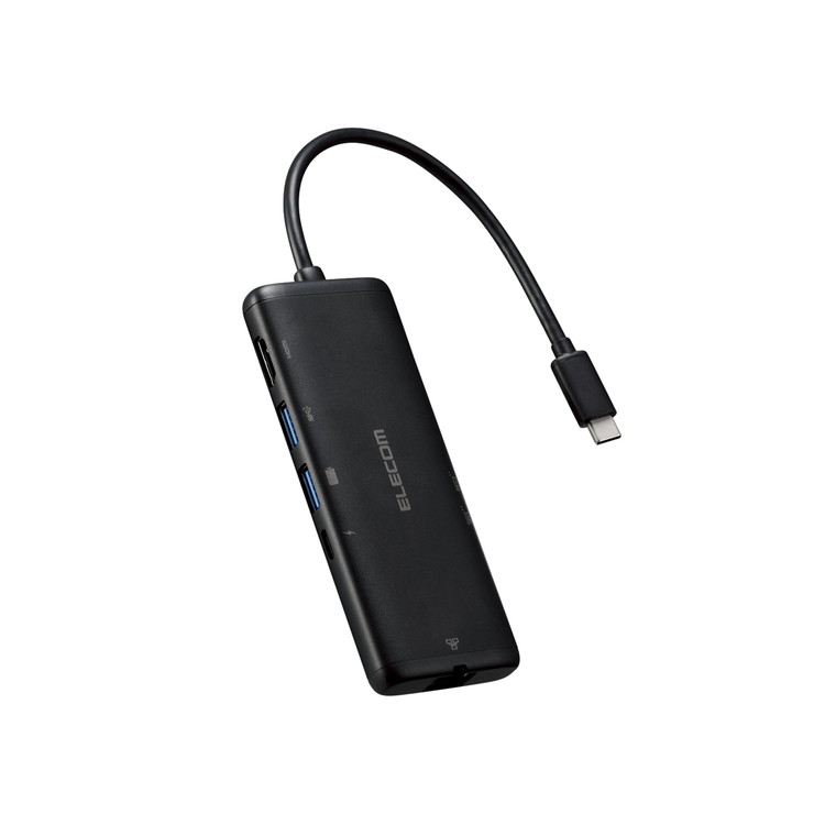 【特徴】USB 5Gbps(USB3.2(Gen1))に対応したUSBポートを搭載したドッキングステーションです。USB Type-C(TM)搭載パソコンに、ケーブル1本で必要な周辺機器を一括接続できます。USBポートの他にLANポート、HDMI(R)ポート、カードスロットを搭載しています。USB Power Deliveryも対応です。【概要】■USB Type-C(TM)コネクターでパソコンに接続し、USB機器やHDMIディスプレイを接続できるドッキングステーションです。■USB Type-Cコネクター搭載パソコンにケーブル1本で必要な周辺機器を一括接続できます。■パソコン本体との接続は、最大5Gbps(理論値)の超高速データ転送を実現するUSB 5Gbps(USB3.2(Gen1))に対応しています。■USB Power Deliveryに対応したUSB Type-Cポートを1ポート搭載しています。■USB Type-Cコネクターを経由して最大100W(※)の電力をデバイス/パソコン本体に供給するUSB Power Deliveryに対応しています。■USB Type-C電源アダプターを接続することで、本製品を経由し、パソコン本体を充電することができます。■※製品本体にて15Wを消費しますので、実際の出力は最大85Wとなります。■※85Wで給電が必要な場合は、100W出力の充電器をご用意ください。■USB 5Gbps(USB3.2(Gen1))に対応したUSB-Aポートを2ポート搭載しています。■※本製品はUSBポートを増設するための製品です。本製品を使用してスマートフォン・タブレットを充電することはおすすめできません。■パソコンから外部モニターへ映像出力ができるHDMIポート(対応解像度:最大4K/60Hz)を搭載しています。■※本製品で映像出力を行う際は、機器がDisplayPort(TM) Alt modeに対応していることを確認してください。■パソコンを有線ネットワーク接続できるLANポートを搭載しています。■SDXC/SDHCに対応した、SDカードスロットとmicroSDカードスロットを搭載しています。■USB Type-Cコネクターは、表と裏がなく、向きを気にせず挿し込み可能です。■※USB Type-Cコネクターを標準搭載するパソコンでのみ使用可能です。■放熱性と耐ノイズ性に優れ、高級感のあるアルミ筺体を使用しています。■ケーブルは紛失の心配がない直付けタイプです。ケーブルの長さは約15cmです。■※USB Type-Cコネクターからの充電に対応しない本体の場合、本製品のUSB Type-Cコネクター経由での本体充電はできません。充電を行う際は、機器がUSB Power Deliveryに対応していることを確認してください。■※本製品はOS起動前のシステム画面やBIOS画面では動作しません。■※本製品はパソコン本体のUSB Type-Cコネクターに直接接続してください。USBハブや増設ボードのUSB Type-Cコネクターに接続した場合、本製品をご利用いただけません。■※USB Type-C and USB-C are trademarks of USB Implementers Forum.■自社環境認定基準を1つ以上満たし、『THINK ECOLOGY』マークを表示した製品です。■廃棄物削減に取り組み、製品に同梱する取扱説明書などをペーパーレス化した製品です。■環境保全に取り組み、製品の包装容器におけるプラスチック重量を、社内基準製品より20%以上削減した製品です。■環境保全に取り組み、製品の包装容器が紙・ダンボール・ポリ袋のみで構成されている製品です。【仕様】■対応OS(Windows)：Windows 11/10 ■対応OS(macOS)：macOS Sonoma 14/macOS Ventura 13/macOS Monterey 12 ■対応OS(iPadOS)：iPadOS 17/16 ■対応OS 備考：※各OSの最新バージョンへのアップデートや、サービスパックのインストールが必要になる場合があります。 ■コネクター仕様(アップストリーム)：USB Type-C(TM)コネクター＜USB 5Gbps(USB3.2(Gen1))＞、USB Power Delivery対応(最大入力100W / 最大出力85W)、DisplayPort(TM) Alt mode (USB2.0接続時はUSB2.0互換で動作(USB2.0時は映像出力非対応)) ■USBポート(ダウンストリーム)：1:USB Type-Cポート×1＜最大出力85W＞ ※充電専用USB Power Deliveryポート ■USBポート(ダウンストリーム)：2:USB-Aポート＜USB 5Gbps(USB3.2(Gen1))×2 ※データ通信専用です。 ■映像出力ポート(ダウンストリーム)：HDMI(R)×1＜対応解像度:最大4K/60Hz＞ ■LANポート(ダウンストリーム)：RJ-45(1000BASE-T/100BASE-TX/10BASE-T) ■カードリーダー(ダウンストリーム)：1:SDメモリーカード、対応メディア:SD(HighSpeed/ProHighSpeed/Class2/4/6/10)、SDHC(Class2/4/6/10/UHS-I)、SDXC(Class10/UHS-I) ■カードリーダー(ダウンストリーム)：2:microSDメモリーカード、対応メディア:microSD、microSDHC(Class2/4/6/10/UHS-I)、microSDXC(Class10/UHS-I) ■電源方式：バスパワー ■ケーブル長：約15cm※コネクター含まず ■カラー：ブラック ■外形寸法：幅約117mm×奥行約45mm×高さ約14mm ※ケーブル含まず ■動作環境：温度5〜40℃、湿度30〜80% ※結露なきこと ■保証期間：1年間【代引きについて】こちらの商品は、代引きでの出荷は受け付けておりません。【送料について】北海道、沖縄、離島は送料を頂きます。