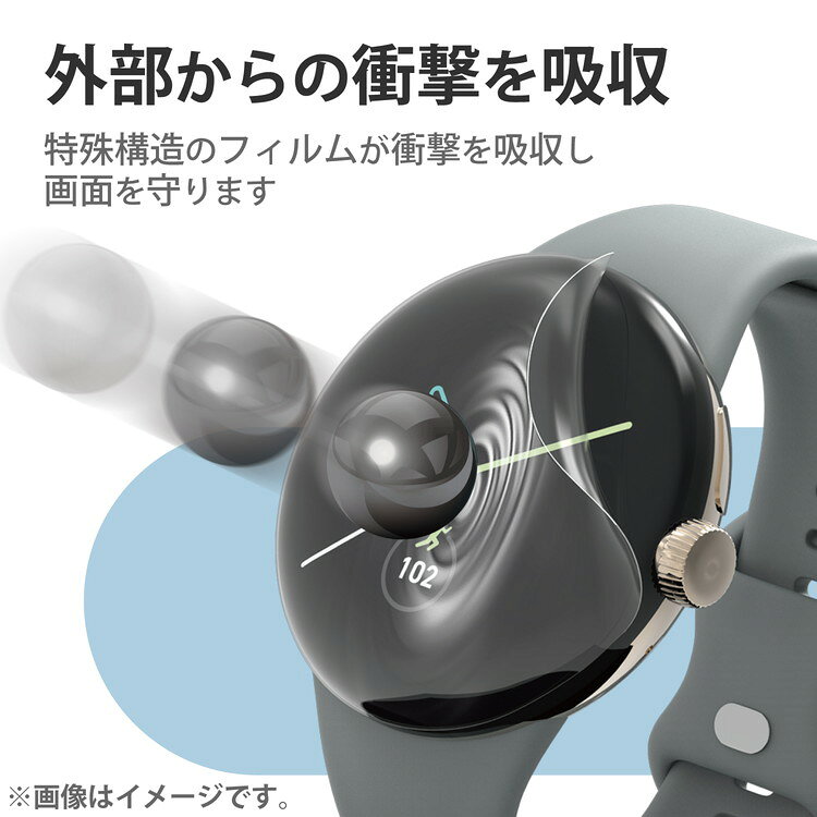 リコメン堂ホームライフ館のGoogle Pixel Watch 保護 フィルム 2枚セット 衝撃吸収 フルカバー 高透明 指紋防止 気泡防止 ピクセルウォッチ グーグルウォッチ SW-PI221FLAFPRG(代引不可)【メール便配送】【送料無料】｜アングル2