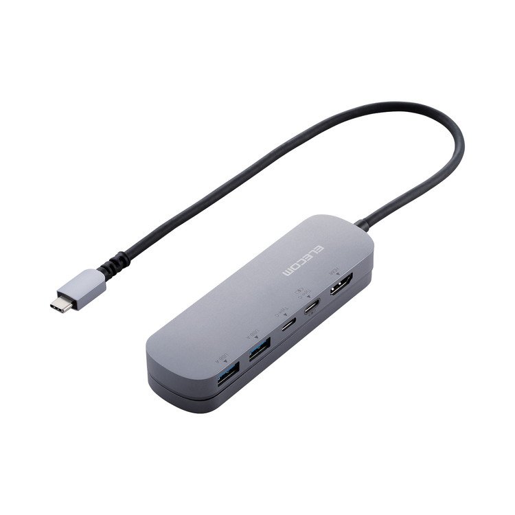 エレコム ELECOM USB Type C ドッキングステーション ハブ 5-in-1 PD 90W出力 USB-C ×2 USB-A ×2 HDMI ×1 Windows 11 10 macOS iPadOS 対応 固定用スタンド付 シルバー DST-C18SV(代引不可)