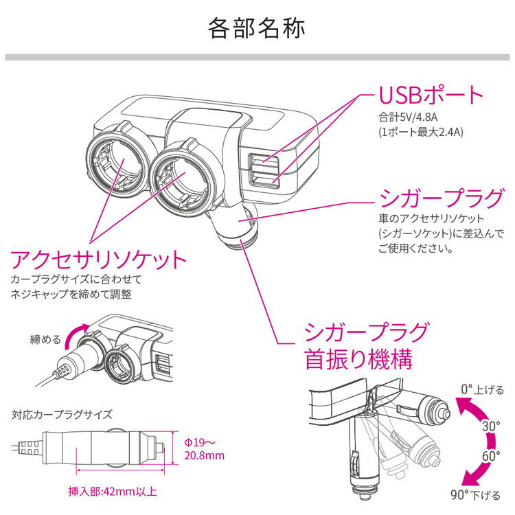 Pellucid ペルシード 2USB 4.8A ロック式2連ダイレク PST2053 3