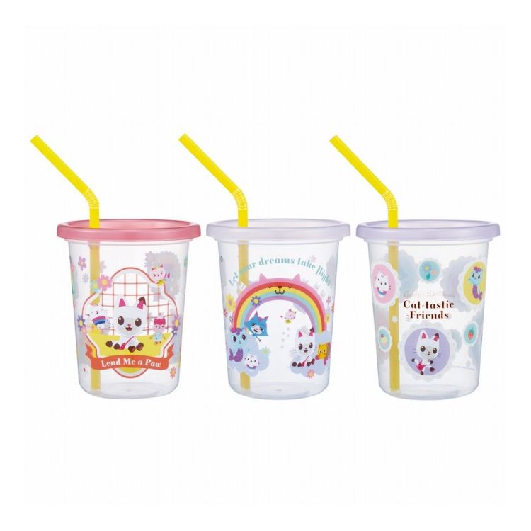 【商品詳細】普段使いからパーティーまで使えるストロー付きコップ可愛いキャラクターのフタ付きコップ3個セット。おうちでの普段使いはもちろん、レジャーやアウトドア、パーティーなどでも大活躍間違いなしのフタ付きストローコップです。ストローは市販の直径6mmタイプのものがご使用いただけます。※電子レンジでの使用はお避けください【スペック】容量：320mlコップ：約直径9.0×高さ10.6cmストロー：約直径0.6×長さ約17.2cm【品質表示（耐熱温度）】フタ・本体：ポリプロピレン（-20度〜100度）ストロー：ポリプロピレン（-20度〜90度）【送料について】北海道、沖縄、離島は送料を頂きます。