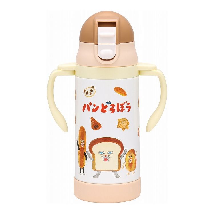 【商品詳細】7か月頃からのストローを使って飲む練習に♪お子様の成長に合わせて長く使える2通りの持ち方!折りたたみ式両手ハンドル&ショルダーベルト。ベルトは長さ調節&取り外しOK。片手で簡単ワンプッシュオープン!やわらかいシリコーンのストロー飲みタイプ。飲む時にキャップが倒れてくるのを防ぐキャップロック設計。誤作動でキャップの開閉を防ぐロック機能付きで持ち運びにも安心。すべりにくい底カバー。替え用飲み口1個付き。?保冷専用?※熱い飲み物は絶対に入れないでください。中身が吹き出して火傷する恐れがあります。【商品サイズ(約)】サイズ:直径70×高さ190mm容量:350ml重さ:ハンドルタイプ:240g重さ:ショルダータイプ:245g【品質表示】内びん・口がね:ステンレス鋼胴部:ステンレス鋼(アクリル樹脂塗装)キャップ・フタ・ハンドル・ベルト・ベルト止め:ポリプロピレンストロー・飲み口・パッキン:シリコーンゴム底カバー:熱可塑性エラストマー樹脂保冷効果:9度以下(6時間)※電子レンジ・冷凍庫・自動食器洗浄機・食器乾燥機は絶対に使用しないでください。※ドライアイスや炭酸飲料は入れないでください。※掲載画像はあくまでイメージです。実際の商品とは色、柄等が異なる場合がございます。何卒ご了承ください。【送料について】北海道、沖縄、離島は送料を頂きます。パンどろぼうバターケースストローマグ