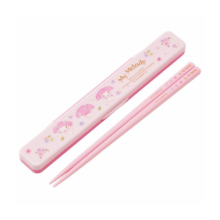 Chopsticks and Case - サンリオ sanrio マイメロディ パステル水彩花柄 箸 箸箱 セット カチカチ鳴らない ABC3 キャラクター スケーター skater