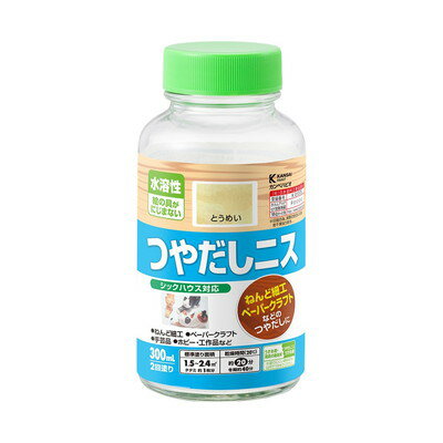 【商品説明】●絵の具やポスターカラーの上から塗っても溶かさず、にじまず、美しいつやありとうめいに仕上がります。●シックハウスに対応したF☆☆☆☆に適合した安全性の高い二スです。【用途】紙ねんど細工、ペーパークラフト、ホビー・工作品、屋内の木部・木製品。【塗れないもの】高級家具、床面、テーブル天面、吸い込みのない素材(プリント合板・デコラ板)、UV塗装やセラミック塗装をしたもの、常に水に浸かっている所●容量：300ml●色：つやありとうめい●商品サイズ（幅×奥行×高さ）：68Φ×143●商品重量(g)：575●乾燥時間：約20分(20℃)約40分(冬期)●重ね塗り時間：1時間以上(20℃)2時間以上(冬期)●塗り面積（m2）：約1.5〜2.4●塗り重ね回数：2回※メーカーの都合によりパッケージ、内容等が変更される場合がございます。当店はメーカーコード（JANコード）で管理をしている為それに伴う返品、返金等の対応は受け付けておりませんのでご了承の上お買い求めください。【代引きについて】こちらの商品は、代引きでの出荷は受け付けておりません。【送料について】北海道、沖縄、離島は送料を頂きます。