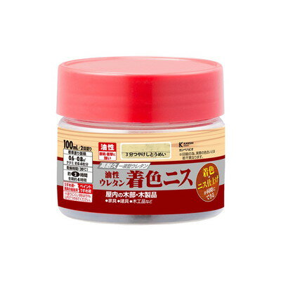 【商品説明】●木目を生かした着色と美しいツヤの二ス仕上げが同時にできます。●高耐久ウレタン樹脂配合だから磨耗や衝撃に強く、耐久性に優れ、長期間木部を守ります。●磨耗や衝撃に強い油性タイプ【用途】家具・建具・木工品など屋内の木部・木製品。【塗れないもの】高級家具、床面、テーブル天面、吸い込みのない素材(プリント合板・デコラ板)、UV塗装やセラミック塗装をしたもの、常に水に浸かっている所●容量：100ml●色：3分つやとうめい●商品サイズ（幅×奥行×高さ）：65Φ×55●商品重量(g)：132●乾燥時間：約2時間（20℃）約4時間（冬期）●重ね塗り時間：6時間以上（20℃）約10時間以上（冬期）●塗り面積（m2）：約0.5〜0.7●塗り重ね回数：2回※メーカーの都合によりパッケージ、内容等が変更される場合がございます。当店はメーカーコード（JANコード）で管理をしている為それに伴う返品、返金等の対応は受け付けておりませんのでご了承の上お買い求めください。【代引きについて】こちらの商品は、代引きでの出荷は受け付けておりません。【送料について】北海道、沖縄、離島は送料を頂きます。